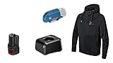 Bosch Professional Beheizbare Sweatjacke GHH 12+18V XA (inkl. USB-Ladeadapter GAA 12V-21 und GBA 12V 2.0Ah Akku und Ladegerät GAL 12V-20) - Größe L