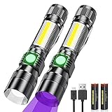 Karrong LED Taschenlampe USB Aufladbar Magnet Schwarzlicht, 395nm UV Lampe Ultraviolette Licht 7 Modi Rotlicht mit Akku für Outdoor Camping Wandern 2 Stück