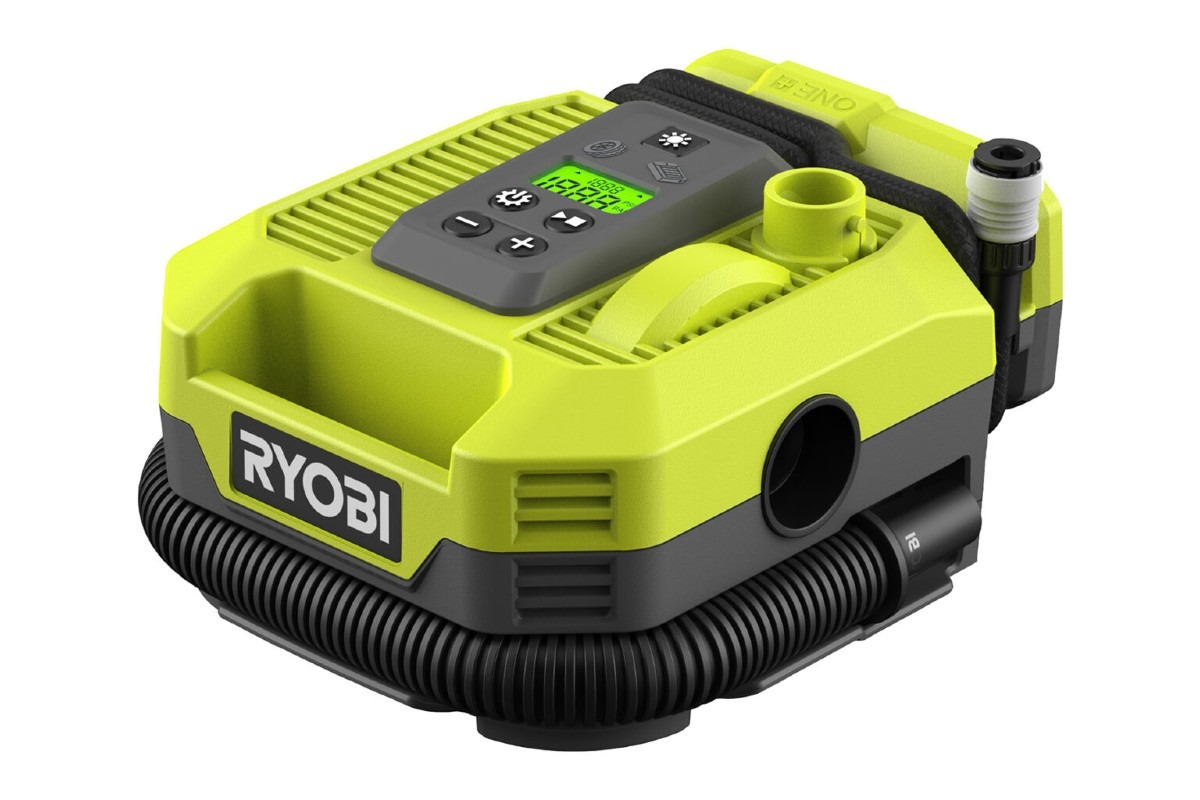 Kompakt und mit 1,1 kg auch leicht ist der 18 Volt Akku-Kompressor RMI18 von Ryobi